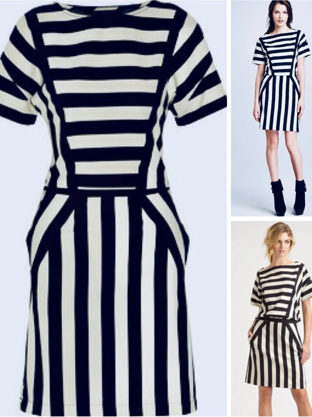 MARC JACOBS Scooter Navy Blue & White Striped Stretch Mini Dress w Split Back - Picture 4 of 16